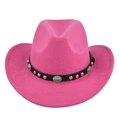 Classic rose pink wool felt cowboy hat with emerald turquoise beads and silver studs - M (56-58cm) / Rose Red