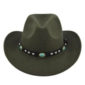 Detail of olive green felt cowboy hat with leather band and turquoise studs - M (56-58cm) / Army Green