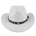 Detail of white wool cowboy hat with turquoise gemstones and silver studs on black band - M (56-58cm) / White