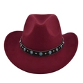 Detail of burgundy felt cowboy hat with bohemian turquoise beads and silver rivets - M / Burgundy