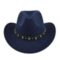 Classic navy blue felt cowboy hat with turquoise beads and silver metal studs on band - M / Navy Blue