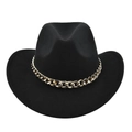 Zwarte wollen vilten cowboyhoed met een gedurfde gouden kettingband in moderne jazzstijl - M / Zwart