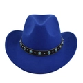 Detail of royal blue felt cowboy hat with turquoise and silver studded leather band - M / Blue