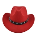 Detail of red cowboy hat with black decorative band, silver studs and turquoise stones - M (56-58cm) / Red