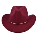 Detail of burgundy wool felt fedora with elegant gold metal curved brim decoration - M (56-58cm) / Burgundy