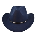 Close-up of navy blue wool felt cowboy hat with minimalist gold metal band detail - M (56-58cm) / Navy Blue
