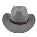 Dettaglio cappello cowboy in feltro grigio con fascia in pelle e fibbia argentata - M(56-58cm) / Grigio