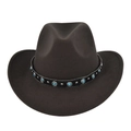 Detail of vintage cowboy hat featuring faux turquoise beads and silver rivets on band - M (56-58cm) / Coffee