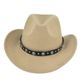 Detail of western fedora hat with black leather band, silver studs and turquoise stones - M (56-58cm) / Khaki