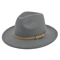 Chapeau Fedora en laine grise classique avec ceinture beige et boucle dorée - M (56-58cm) / Style Gris (BF140-6)