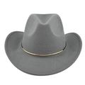 Detailed view of grey wool felt cowboy hat featuring a sleek gold metal decorative band - M (56-58cm) / Gray