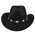 Klassieke zwarte vilt cowboyhoed met vintage zilveren studs op lederen band - M (56-58cm) / Zwart