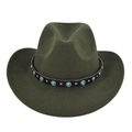 Detail of olive green fedora with turquoise beads and silver studs on black band - M (56-58cm) / Army Green