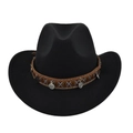 Klassieke zwarte cowboyhoed van vilt met etnische gevlochten band en zilveren muntjes - M (56-58cm) / Zwart