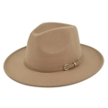 Chapeau de jazz en laine camel vintage avec bande en cuir fine et boucle dorée - M (56-58cm) / Style Kaki (BF140-8)