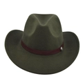 Dettaglio cappello cowboy in feltro verde oliva con fascia in pelle bordeaux e bottone argento - M(56-58cm) / Verde Militare