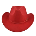 Klassischer roter Filz-Cowboyhut mit stylischem Lederband und goldener Schnalle - M (56-58cm) / Rot