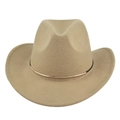 Classic khaki wool felt fedora with a gold metal band accessory on a white background - M (56-58cm) / Khaki