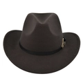 Close-up of the black leather band with a gold buckle on the dark felt fedora hat - M (56-58cm) / Coffee