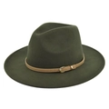 Chapeau fedora en laine vert olive foncé avec bande en cuir marron et boucle dorée - M (56-58cm) / Style Vert Armée (BF140-9)