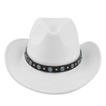 Detail of white felt cowboy hat featuring leather band with turquoise beads and silver studs - M (56-58cm) / White