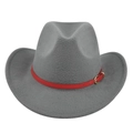 Grauer Filzhut im Fedora-Stil mit kontrastierendem rotem Lederband und goldener Schnalle - M (56-58cm) / Grau