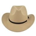 Vintage khaki wide brim felt fedora hat with black leather belt and gold buckle decoration - M (56-58cm) / Khaki