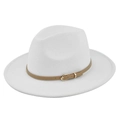 Chapeau fedora classique en feutre de laine blanc avec ceinture élégante en cuir kaki - M (56-58cm) / Style Blanc (BF140-10)