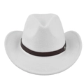 Dettaglio cappello cowboy in feltro bianco con fascia in pelle marrone e fibbia in metallo - M(56-58cm) / Bianco