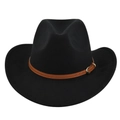Klassieke zwarte vilten cowboyhoed met een bruine leren band en gouden gesp detail - M(56-58cm) / Zwart