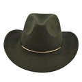 Detail view of dark olive green wool felt cowboy hat with gold metal tube buckle - M (56-58cm) / Army Green