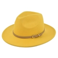Chapeau de jazz vintage en laine jaune avec fine ceinture en cuir beige et boucle dorée - M (56-58cm) / Style Jaune (BF140-12)