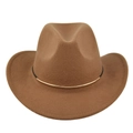 Detailed macro view of the classic brown felt fedora hat with gold metal band decoration - M (56-58cm) / Dark Khaki