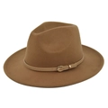 Chapeau Fedora classique en laine camel avec ceinture en cuir beige et boucle dorée - M (56-58cm) / Style Kaki Foncé (BF140-13)