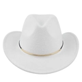 Detail of white felt cowboy hat with minimalist black cord and gold metal tube ornament - M (56-58cm) / White