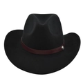 Cappello da cowboy classico in feltro nero con fascia in pelle rossa e rivetto d'argento - M(56-58cm) / Nero
