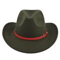 Detail von olivgrünem Cowboyhut aus Wollfilz mit rotem Lederband und Gold-Schnalle - M (56-58cm) / Armeegrün