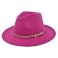 Chapeau fedora élégant en feutre de laine rose avec ceinture en cuir marron clair et boucle - M (56-58cm) / Style Rose Rouge (BF140-14)