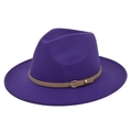 Chapeau fedora violet foncé avec ruban en cuir kaki et boucle dorée élégante - M (56-58cm) / Style Violet (BF140-17)