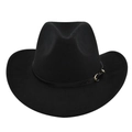 Cappello da cowboy classico in feltro nero con tesa larga e fibbia dorata - M (56-58cm) / Nero