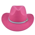 Rose pink western cowboy felt hat with wide brim and light blue leather buckle band - M (56-58cm) / Rose Red