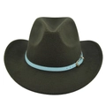 Detail of dark green wide-brim felt fedora with blue strap and gold buckle - M (56-58cm) / Army Green