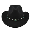 Classico cappello da cowboy in feltro nero con borchie turchesi su cinturino in pelle - M / Nero