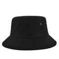 Detail shot of black cotton bucket hat featuring metal eyelets and reinforced brim stitching - Adjustable / Solid Black