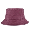 Unisex washed dark red cotton bucket hat with vintage texture and metal eyelets - Adjustable / Burgundy