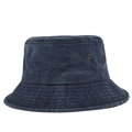 Detailed macro view of navy blue washed cotton bucket hat with metal eyelets and stitching - Adjustable / Navy Blue