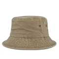 Khaki Fischerhut aus gewaschener Baumwolle mit Metallösen und verstärkter Krempe für Damen - Verstellbar / Khaki