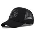 Detail der Trucker-Cap mit Tiger-Print, schwarzem Mesh-Netz und verstellbarem Verschluss - Verstellbar / Schwarz