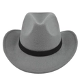 Macro shot of light gray wool felt fedora with a minimalist black decorative ribbon band - M (56-58cm) / Gray (BF741-6)