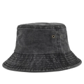 Nahaufnahme des Fischerhuts aus Baumwolle mit Metallösen und gesteppter Denim-Textur - Verstellbar / Gewaschenes Schwarz